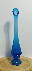 Vintage Fenton Glas kolonialblau Valencia geschwungen Stretch Sockel Vase 12" MCM - Bild 1 von 10