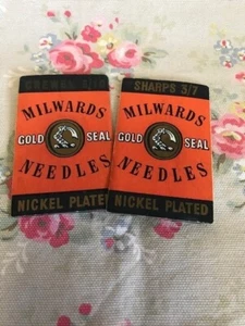 2 Vintage Packets Milward Gold Seal Crewel  Sharps Needles - Picture 1 of 2