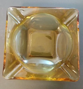 Square Amber Glass Ashtray Approximately 5.25"X5.25" - Picture 1 of 8