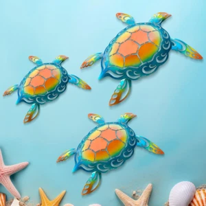 Metal Sea Turtle Wall Art Decor,Set of 3 Beach Ocean Themed Hanging Decoration - Picture 1 of 6