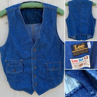 Vintage Lee Vest Lee Jeans Denim Lee Set Sanforset 40R Union Made Cowboy Hippy  - Image 1 of 4