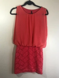 B SHARP Neon Pink Sleeveless Dress w/ Embroidered Lace Skirt Size Small S - Picture 1 of 7
