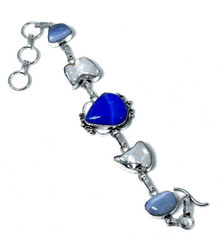 VALENTINO Bracciale gioiello in argento sterling 925 fatto a mano con pietre preziose agata a fascia misura 7 8"