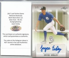 JAYCE EASLEY rc Auto 2017 Perfect Game 1/1 Blank Back National Showcase BA-JE1