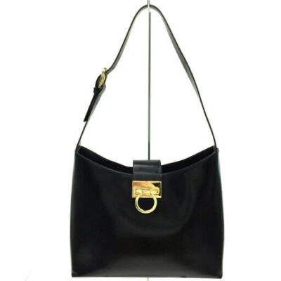 Salvatore Ferragamo Gancini Leather Shoulder Bag Black From Japan 011 6255526  - Image 1 of 4