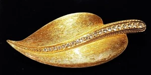 Vintage Signed Christian Dior Brushed Leaf Crystal Brooch - Picture 1 of 10