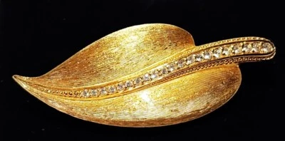 Vintage Signed Christian Dior Brushed Leaf Crystal Brooch - Image 1 of 4