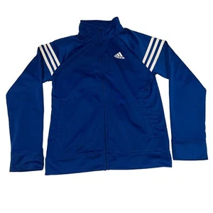 Adidas Full Zip Jacket Youth Medium Blue, White Stripes 100% Polyester - Picture 1 of 5