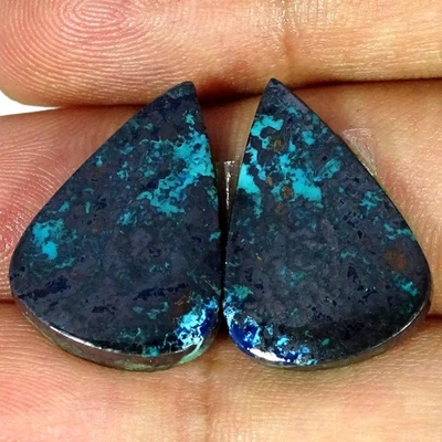 Par de piedras preciosas cabujón pera azurita azul 100 % natural 40,00 quilates 15X22X4 mm Foto 1 de 4