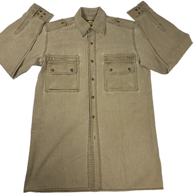 Cabela's Outdoor Gear Shirt M Tall Khaki Button Up Utility Pockets 100% Cotton - Imagem 1 de 4
