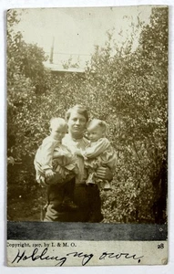 1907 Real Photo Postcard Mother Holding Twins Vintage RPPC with Stamp - Picture 1 of 2