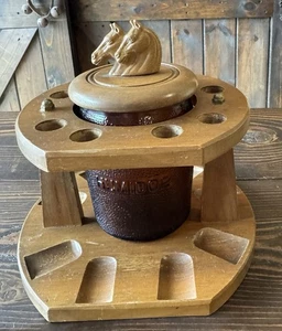 Vintage Pipe Holder Humidor Double Horse Head Tobacco Dun-rite Caddy - Picture 1 of 16