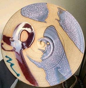 Vtg 1991 MATTHEW PATTON 13" Studio Art Pottery Duality Symbol Dragon Platter - Picture 1 of 11