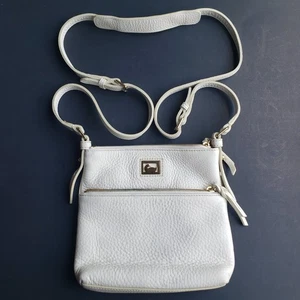 Dooney & Bourke White Ivory Pebbled Leather Satchel Purse Zip Adjustable Strap - Picture 1 of 8