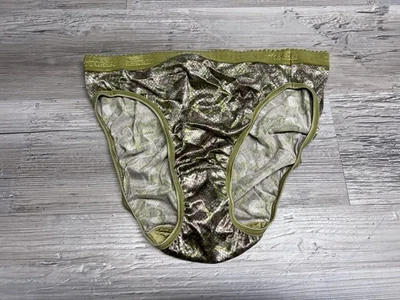 Vintage Victoria Secret Green Snake Panties Satin Second Skin Silky Bikini XL #2 - Image 1 of 4