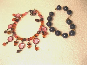 TWO beaded bracelets 1 multi with dangles, 1  blue (possibly lapiz) GOLD BEADS - Picture 1 of 1