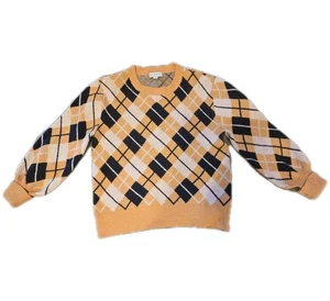 Free Assembly Golden Yellow Navy Argyle Unisex Sweater Size M Preppy Academia  - Picture 1 of 9