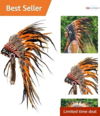 Tocado Pluma Naranja - Auténtico Diseño Inspirado en Gorro de Guerra Artesanal Foto 1 de 4