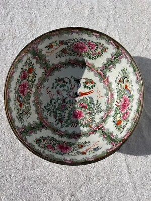 Antiguo rosetón laege chino famille 10"" (25 cm).Pintado a mano.Ligero desgaste. Foto 1 de 4