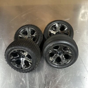 Traxxas All-Star Black Chr Whls w/ Ribbed Tires Front / Rear : Rustler XL5 / VXL - Picture 1 of 2