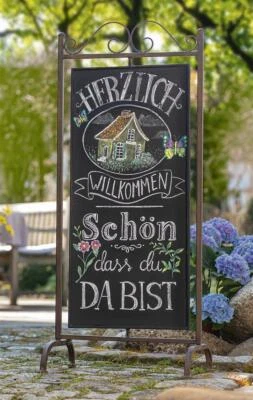 DEKOLEIDENSCHAFT Kreide Tafel "Arabeske" aus Metall, Antik braun, Kunden Stopper Werbe Aufsteller