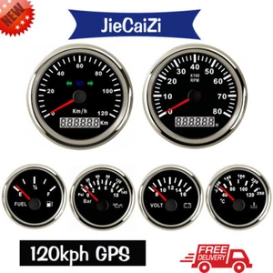 6 Gauge Set 120km/h GPS Speedometer Tachometer Fuel Temp Oil Pressure Volt Black - Picture 1 of 3