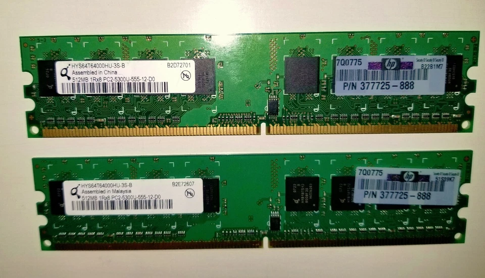 HYS64T64000HU-3S-B 512MB 1Rx8 PC2-5300U-555-12-DO - Image 1 of 4