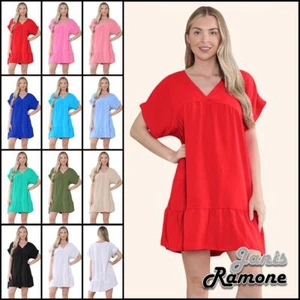 Mini top plisado liso italiano con cuello en V para mujer playa columpio - Imagen 1 de 54