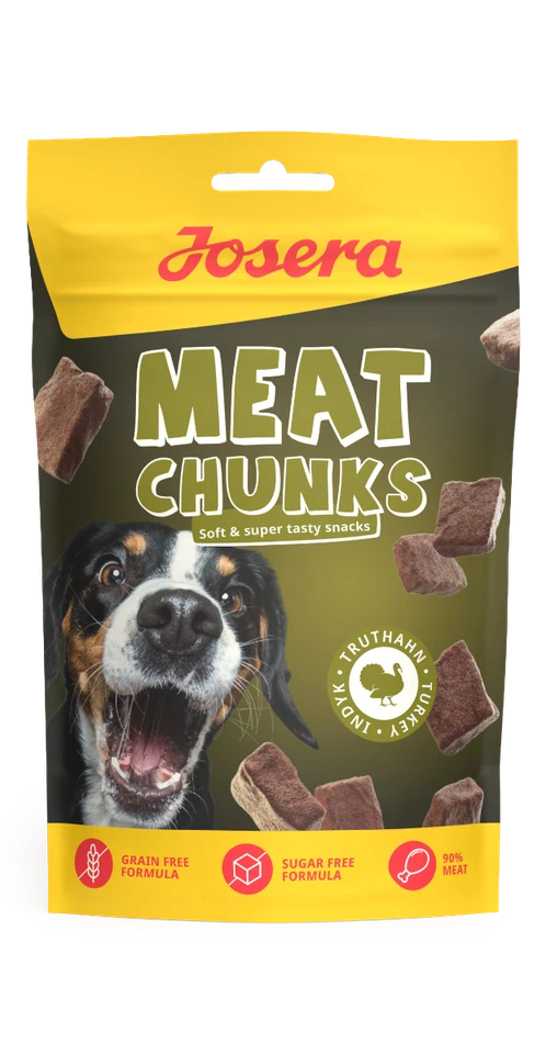 JOSERA Meat Chunks Turkey (8 x 70 g) | Hundesnack mit Truthahn