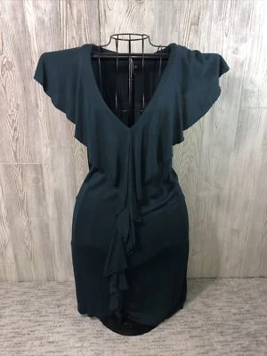 Massing Maxi Dress Teal Flutter Sleeve V-Neck Ruffle A-Line L - Image 1 of 4
