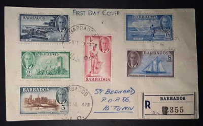 1950 Barbados Registered First Day Cover FDC to St Bernard - Image 1 of 2