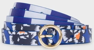 New PAUL SMITH Hawaiian Floral Stripe Round Buckle Leather Belt Size 90 ($220) - Picture 1 of 7