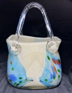 Magnificent MCM VTG Murano Glass White Base 🇮🇹 Italy Off-white w Blue Swirl - Picture 1 of 10