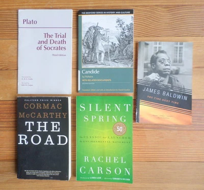 College English Books Writing Lot of 5 Plato Candide The Road Silent Spring Fire - Image 1 of 4
