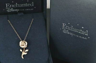 Collar Colgante Rosa 10K Diamante Encantado Disney Belle Flor Rosa Foto 1 de 4