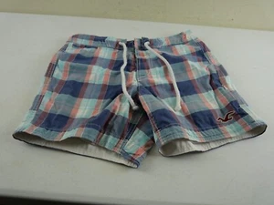 HOLLISTER Men's XS Blue Rust Plaid Mesh Lined Drawstring Bathing Swim Suit Trunk - Picture 1 of 4
