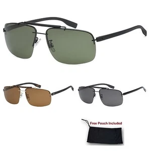 Mens Classic Retro lightweight Rectangular Semi Rimless Polarized Sunglasses - Picture 1 of 5
