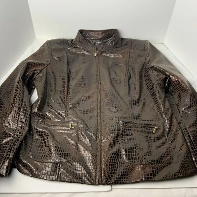 Elementz Brown Faux Leather Snakeskin Style Women’s XL Lined Jacket - Image 1 of 4