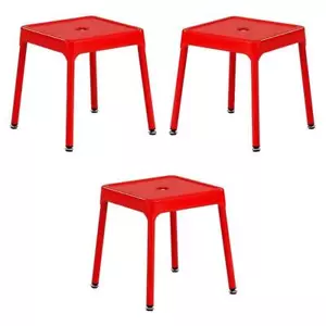 Home Square 15.5"W x 15.5"H Square Steel Guest Stool in Glossy Red - Set of 3 - Picture 1 of 8