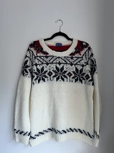 Vintage Le Tigre Sweater Size XL Snowflake Christmas Wool Grandpa White Red - Picture 1 of 15