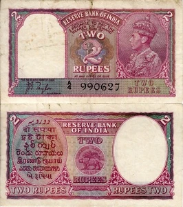1937 British India 2 Rupees banknote ND P-17a, Signature Sir J. B. Taylor - Picture 1 of 1