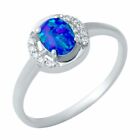 925 Sterling Silver Ring Oval Opal 0,6Ct White Gold Finish