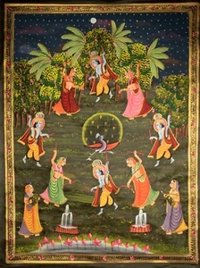 Peinture Pichwai Radha Krishna Danse du Paon Art Mughal Inde 93cm # 1602 - Imagen 1 de 6
