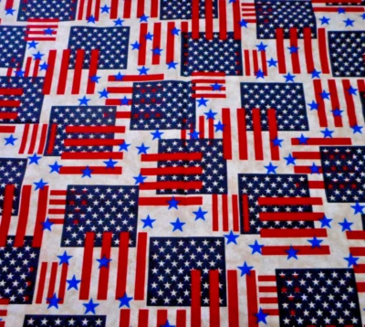 Patriotic Fabric 1 1/8 Yard Blue Stars Red Stripes Navy Blue Cotton Americana #C - Image 1 of 2