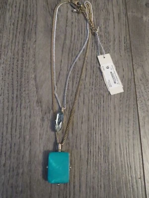 Colar Kenneth Cole tom ouro e prata fio duplo turquesa ~ pedra esfumaçada, novo com etiquetas - Imagem 1 de 3