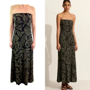 Matteau Size 5 (14 Aus 10 US) Green Black Silk Pebble Bias Column Dress - Picture 1 of 24