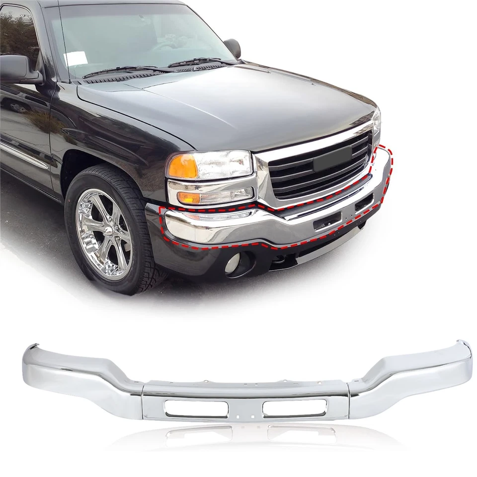 Front Bumper Face Bar For 2003-2006 GMC Sierra 1500 3500 Chrome Steel 15098990 - Image 1 of 4