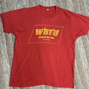 Vtg WBTU Stereo 93.3 FM Single Stitch Radio Promo 2 SidedT-Shirt Shipshewana IN - Picture 1 of 7
