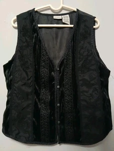 Vintage White Stag Ladies Large Velvour/lace/ Accented Button Down Vest - Picture 1 of 11