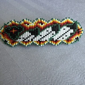 Vintage Large Hand Beaded Hair Barrette Leather Back - Picture 1 of 4